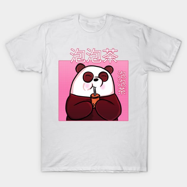 Bubble Tea Panda Bear T-Shirt by RoserinArt